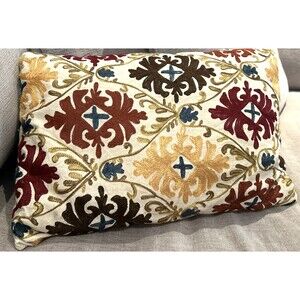 Pier 1 Imports Embroidered Decorative Lumbar Throw Pillow Turquoise 19”x13”